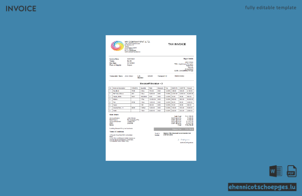 Beispielrechnungsvorschau von India My Company Pvt Ltd